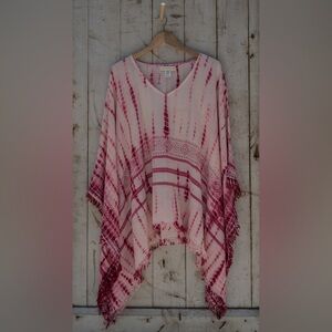 Lovestitch Cotton Tie-Dye Fringe Poncho Cover-Up NWT – One Size